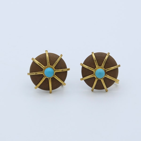 Nemo Wooden Earrings in Starburst Aqua – Vintage NOS