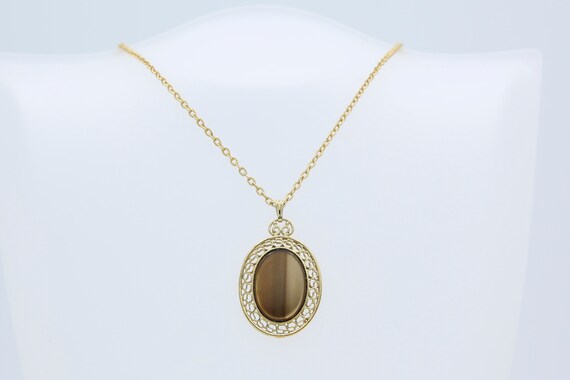 Vintage Sarah Coventry 1978 EXCLUSIVE Gold Tone Necklace Chain Brown Tiger-eye Pendant Rare!