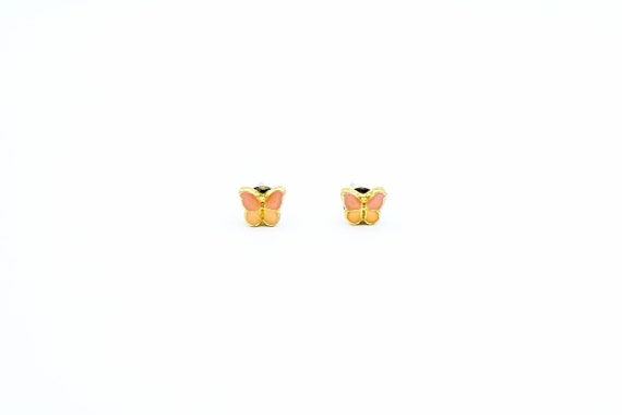 Vintage TEENY TINY BUTTERFLY Enameled Metal Stud Earrings Pink Miniature Minimalist Insect