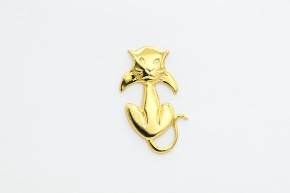 Vintage Mod Sad Cat Pin in Gold Tone Minimal Mid-Century NOS Brooch Tac Pin