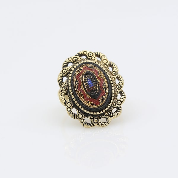 Vintage Sarah Coventry 1975 Old Vienna Ring RARE Goldentone Adjustable Costume Jewelry