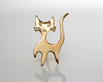 Mod Cat Pin in Gold Tone Minimal Mid-Century NOS Vintage