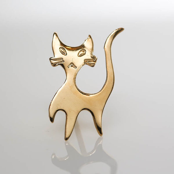 Mod Cat Pin in Gold Tone Minimal Mid-Century NOS Vintage