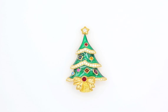 Vintage 1997 Franklin Mint Christmas Tree Jewel Tone Rhinestone Pin Brooch Holiday Gift Like New!