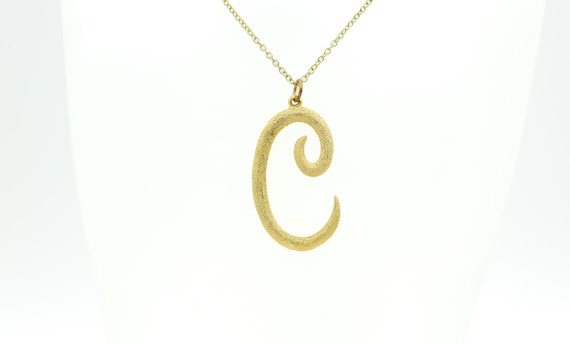 Vintage Large Gold Initial Letter C Pendant Charm Necklace Bling Gold Tone Chain