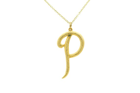Vintage Large Gold Initial Letter P Pendant Charm Necklace Bling Gold Tone Chain