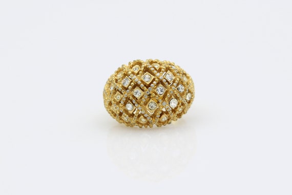 Vintage Sarah Coventry "Elegant" Ring 1970 Crystal Rhinestone Gold Statement RARE