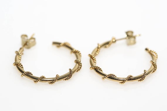 Vintage Gold Cord Wrapped Hoops NOS Pierced Ribbon Hoop Earrings
