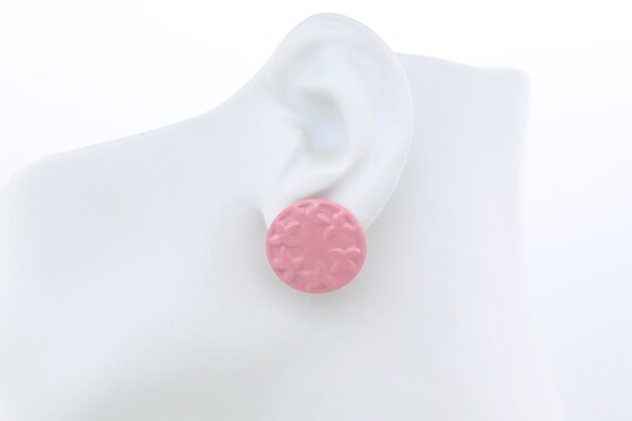 Vintage 1980s Floral Circle Stud Earrings in Pink… - image 2