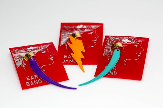 Vintage 1980s Feather & Lightning Bolt 80s Ear Bands Orange Purple Retro NOS