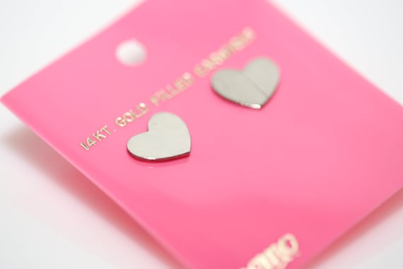 Vintage Nemo Heart Stud Earrings - NOS Carded Silver Tone Heart Valentine Earrings Plain Minimalist 14k Gold