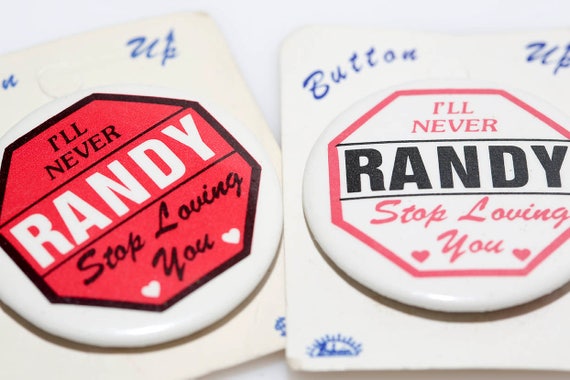 Vintage Loving Randy Button - NOS Novelty Pin Funny Gift Carded Red White