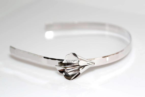 Vintage Art Deco Silver Tone Calla Lily Headband: Retro Wedding Hair Piece