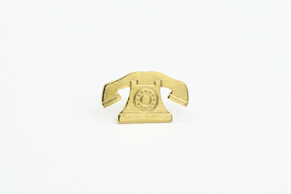 Vintage Mod Telephone Pin in Gold Tone Minimal Mid-Century NOS Phone Brooch Tac Pin