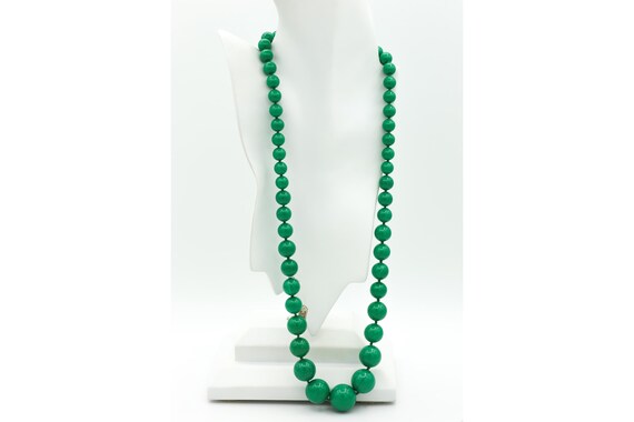 Vintage Long Green Beaded Necklace - NOS Kelly Green Large Statement Beads Holiday Retro