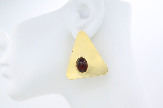 Vintage Mod Triangle Statement Earrings – NOS Red… - image 2