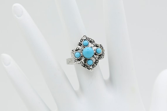 Vintage Sarah Coventry "Blue Lady" Ring 1973 Turquoise Silver Statement RARE