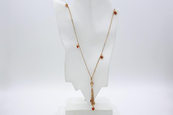 Vintage 1979 Sarah Coventry JUBILEE Necklace Red Heart Charm Bead Tassel Necklace Gold Tone Chain RARE