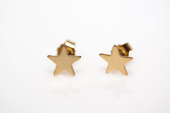 Vintage Shiny Gold Tone Star Studs NOS Earrings Tiny