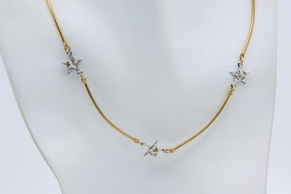 Vintage Sarah Coventry 1976 ENCHANTMENT Necklace Gold Tone Chain Rhinestone Silver Star Charms Rare Gift