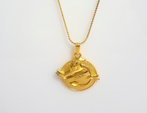 Vintage Lady B Ghostbusters Necklace NOS Gold Tone Movie Memorabilia Ghost Halloween