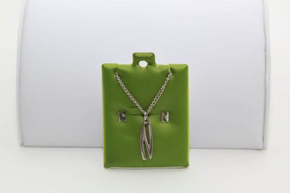 Vintage Silver Carded Initial Set NOS Necklace St… - image 6