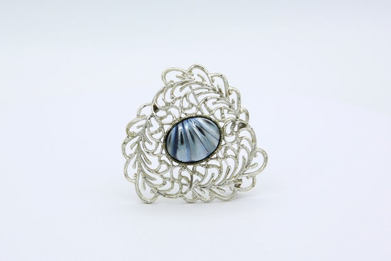 Vintage 1962 Sarah Coventry ROYAL PLUMAGE Pin Brooch Silver Tone Faux Hematite Gray Stone Rare!