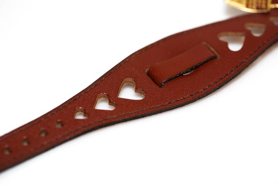 Vintage Brown Genuine Leather Watch Band NOS Bracelet Heart Band