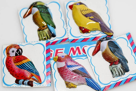 Vintage Tin Bird Pins Hollow NOS Original Cards