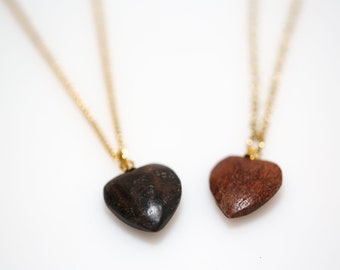 Vintage Wood Chunk Heart Necklace in Gold