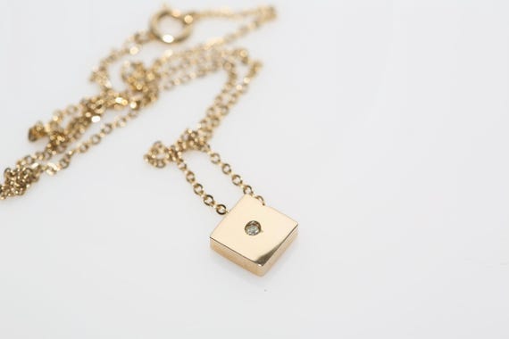 Vintage Faux Diamond on Diamond Necklace Gold Tone Geometric Square Rhinestone