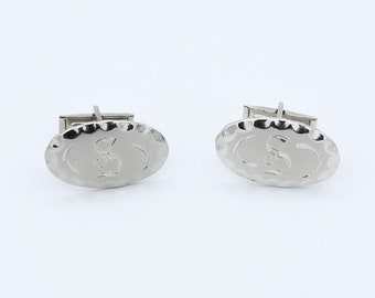 Vintage 1967 Sarah Coventry SIGNET Men's Cufflinks Silver Tone Engraved Initial S Formal Wear Accessory Rare