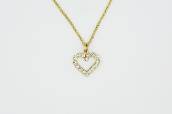 Vintage Rhinestone Heart Pendant Necklace: Gold Tone Sparkly Sweetheart NOS
