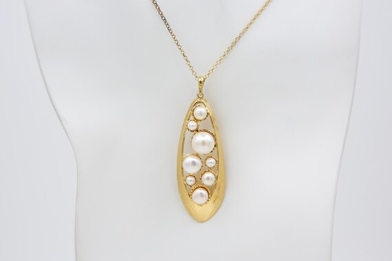 Vintage Ross Simons Cultured Button Pearl Cluster Drop Necklace in 18kt Gold Over Sterling