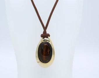 Vintage Sarah Coventry 1978 BROADWAY Necklace Gold Tone Brown Silk Cord Pendant Drop Rare!