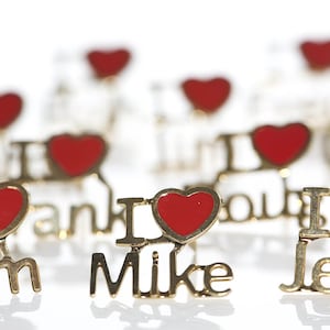 Vintage I &lt;3 Boy Name Pin: Gold Tone Heart Brooch