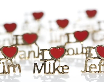 Vintage I <3 Boy Name Pin: Gold Tone Heart Brooch