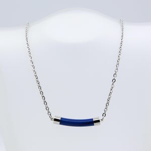 Vintage Sarah Coventry 1975 PIZZAZZ Necklace Silver Tone Chain Blue Tube Pendant RARE!