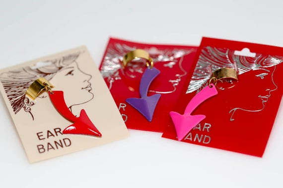 Vintage Arrow 80s Ear Bands Retro 1980s Clip Earrings Red Pink Purple Accessories NOS