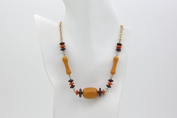 Vintage 1977 Sarah Coventry ZULU Choker Beaded Necklace Chain Gold Tone Brown Rare!