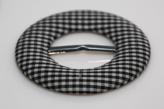 Vintage Plaid Scarf Buckle NOS Cloth Shirt Tie Buckle Black and White Pattern Retro 1980s