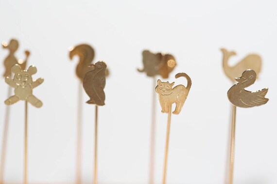 Vintage Tiny Animal Stick Pins Gold Tone Hat Pin Brooch NOS
