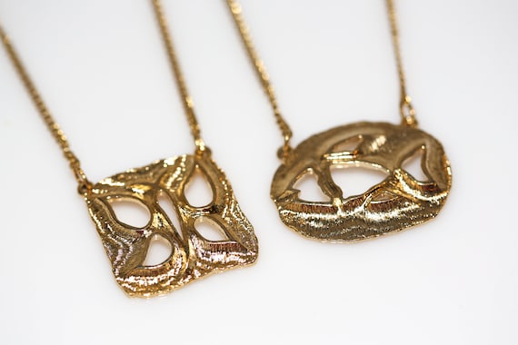 Vintage Open Work Necklaces - Butterfly Fish Pendants NOS Gold