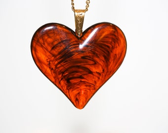 Large Lucite Heart in Brown - Vintage Necklace