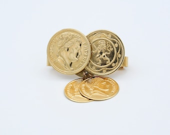Vintage 1970 Sarah Coventry ROMAN COINS Scarf Keeper Clip Gold Tone Coin Accessory Rare