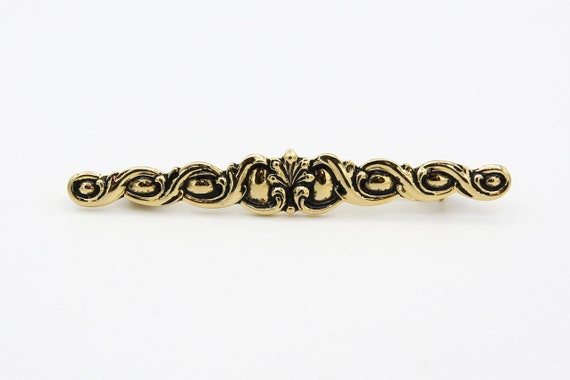 1979 Sarah Coventry ANTIQUE SCROLL Bar Pin Brooch Gold Tone RARE Vintage 70s