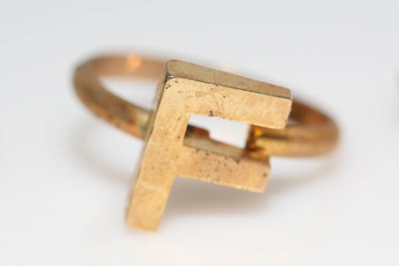 Vintage Mid-Century Initial Rings Gold Tone Lette… - image 3