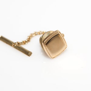 Square Border Tie Tack and Lapel Pin Chain - Vintage Gold Tone Men's Formalwear Accessory Suit Father's Day Gift
