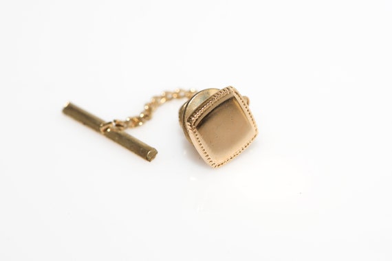Square Border Tie Tack and Lapel Pin Chain - Vintage Gold Tone Men's Formalwear Accessory Suit Father's Day Gift
