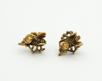 Vintage Seabee Stud Earrings - U.S. Navy Construction Battalion Tribute NOS Gold Tone